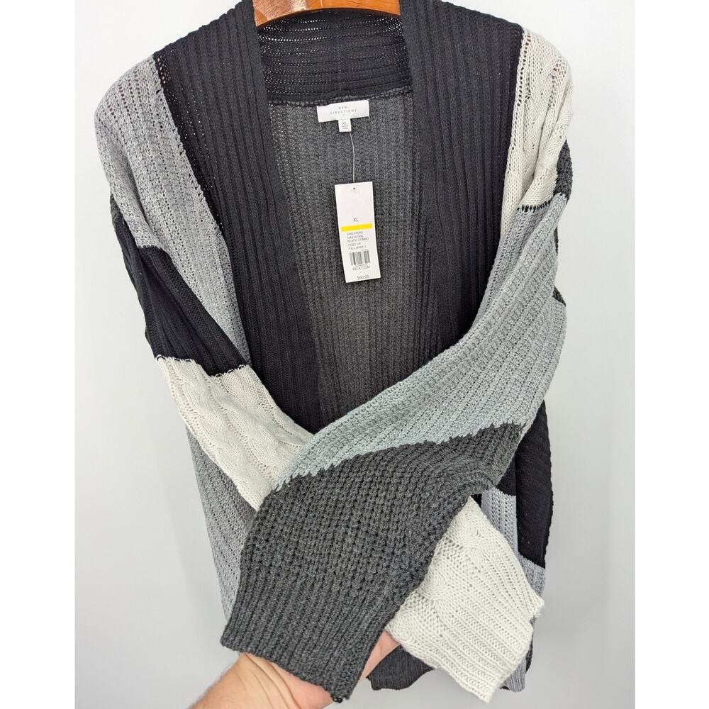 New Directions Cardigan XL Black Gray Colorblock Patchwork Sweater NWT Oversized
